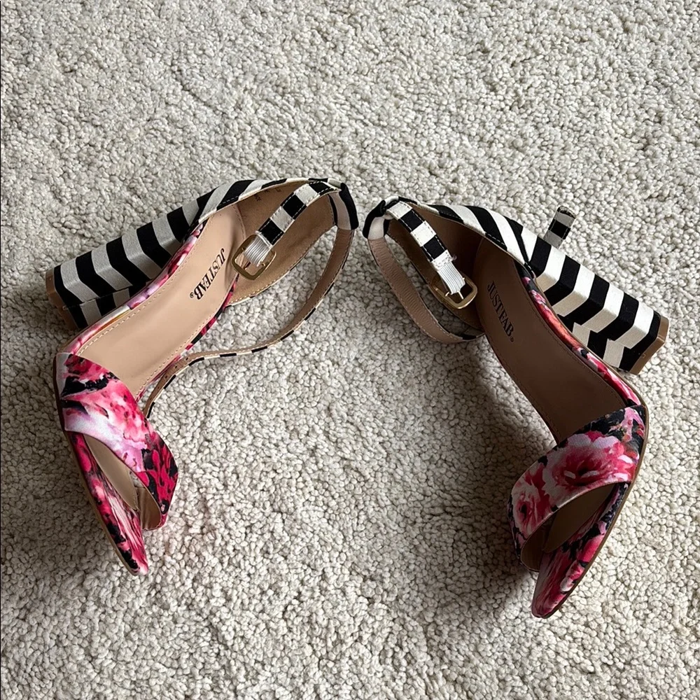 JustFab Women's Floral and Striped Heels - Picture 6 of 10